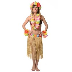 SET HAWAIEN MULTICOLORE FLEURS GEANTES 