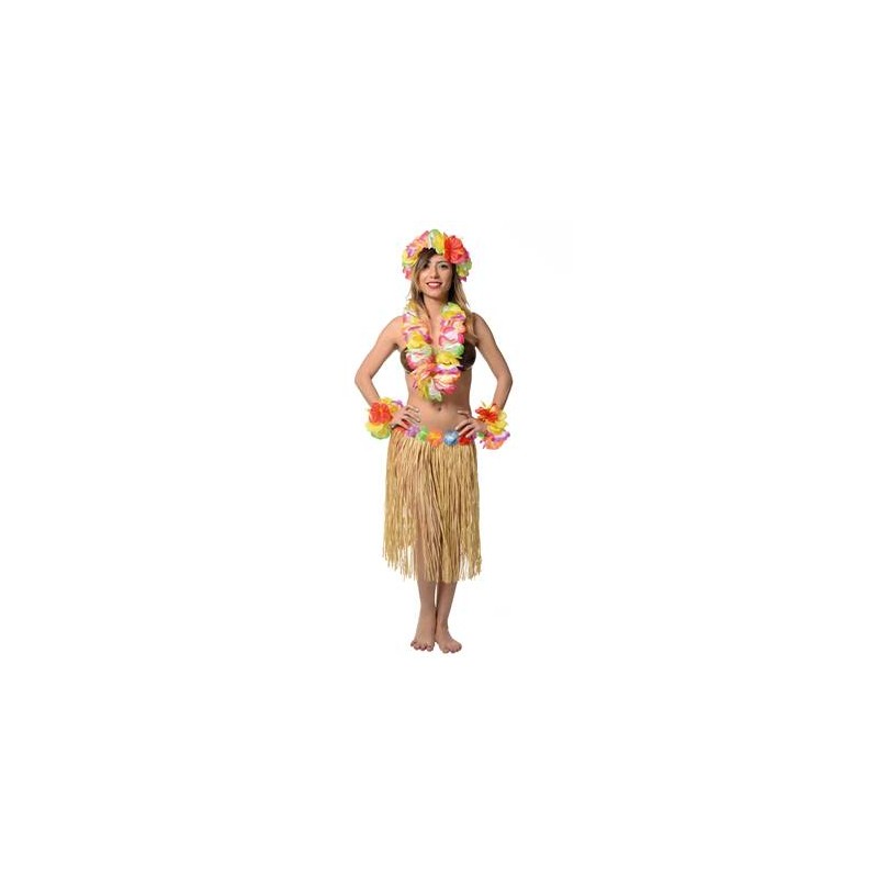 SET HAWAIEN MULTICOLORE FLEURS GEANTES 