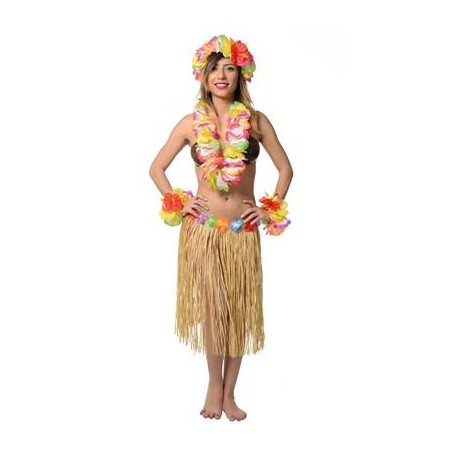 SET HAWAIEN MULTICOLORE FLEURS GEANTES 