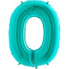 BALLON METALLIQUE CHIFFRE 0 BLEU AQUA MENTHE 100 CM