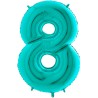 BALLON METALLIQUE CHIFFRE 8 BLEU AQUA MENTHE 100 CM