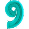 BALLON METALLIQUE CHIFFRE 9 BLEU AQUA MENTHE 100 CM