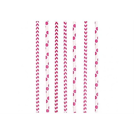 24 PAILLES EN PAPIER BLANCHE A POINT ROSE 