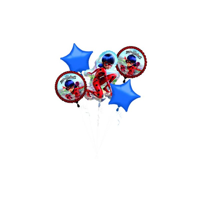 BOUQUET DE 5 BALLONS MIRACULOUS LADYBUG METALLIQUES