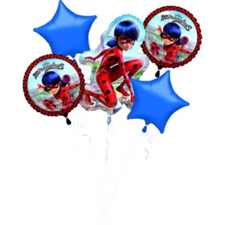 BOUQUET DE 5 BALLONS MIRACULOUS LADYBUG METALLIQUES