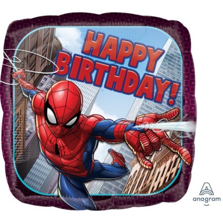 BALLON METALLIQUE CARRE SPIDERMAN HAPPY BIRTHDAY 43 CM