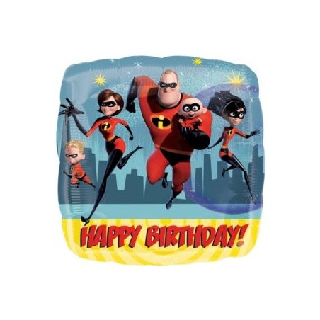 BALLON METALLIQUE CARRE INCREDIBLES 2  HAPPY BIRTHDAY 43 CM
