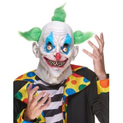 MASQUE HALLOWEEN LATEX CLOWN CHEVEUX VERT ET CONTOUR DES YEUX BLEU 