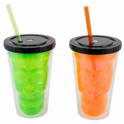 GOBELET LUMINEUX AVEC PAILLE 450 ML ASSORTIMENT HALLOWEEN 