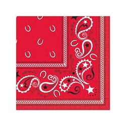 16 SERVIETTES COCKTAIL BANDANA ROUGE 25 X 25 CM