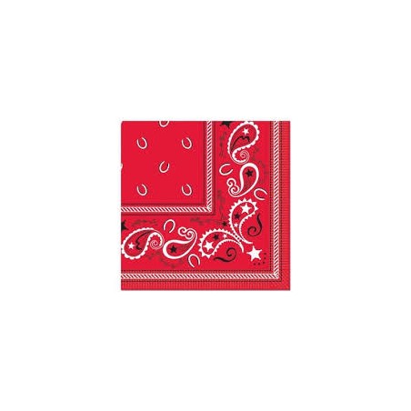 16 SERVIETTES COCKTAIL BANDANA ROUGE 25 X 25 CM