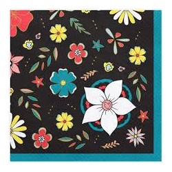 20 SERVIETTES IMPRIMES FLEURS MULTICOLORES 33 X 33 CM