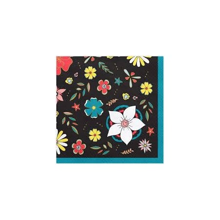 20 SERVIETTES IMPRIMES FLEURS MULTICOLORES 33 X 33 CM