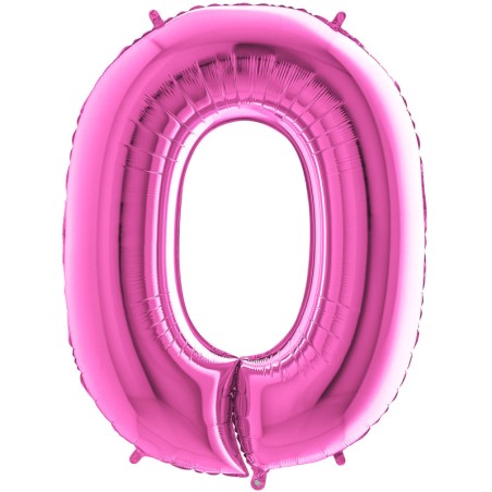 BALLON METALLIQUE CHIFFRE 0 FUSHIA 66 CM