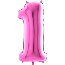 BALLON METALLIQUE CHIFFRE 1 ROSE FUSHIA 66 CM