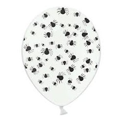 SACHET DE 6 BALLONS BLANC AVEC IMPRIME ARAIGNEE 30 CM 