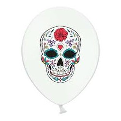 SACHET DE 6 BALLONS BLANC AVEC IMPRIME JOUR DE LA MORT 30 CM 