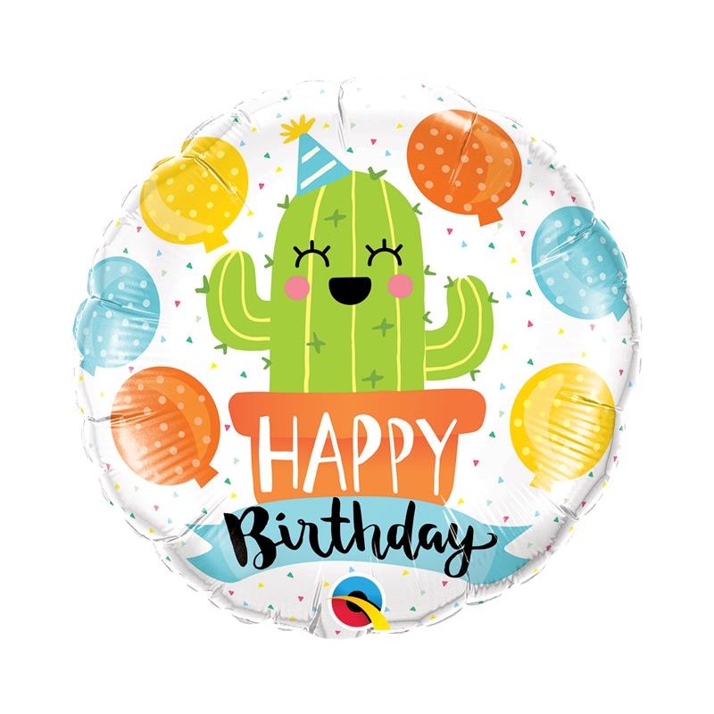 BALLON METALLIQUE ROND HAPPY BIRTHDAY CACTUS ENFANT 46 CM 