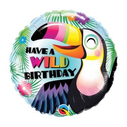 BALLON METALLIQUE ROND HAPPY BIRTHDAY TOUCAN 46 CM