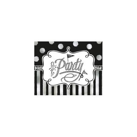 6 CARTES D'INVITATIONS NOIR ET ARGENT PARTY 