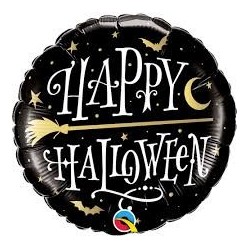 BALLON METALLIQUE ROND NOIR HAPPY HALLOWEEN 46 CM