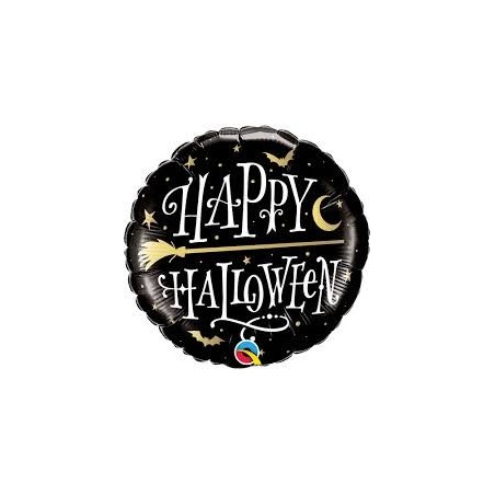 BALLON METALLIQUE ROND NOIR HAPPY HALLOWEEN 46 CM