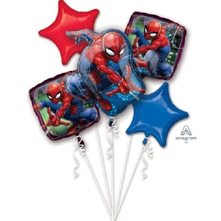 BOUQUET DE 5 BALLONS METALLIQUES SPIDERMAN 