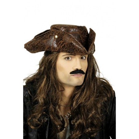 CHAPEAU TRICORNE MARRON SIMILI CUIR PIRATE