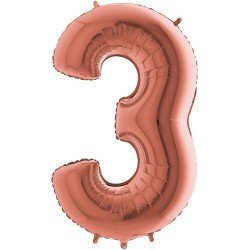BALLON METALLIQUE CHIFFRE 3 102 CM ROSE GOLD