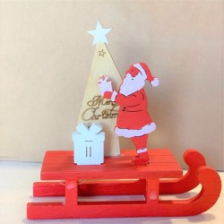 LUGE DU PERE NOEL ROUGE EN BOIS