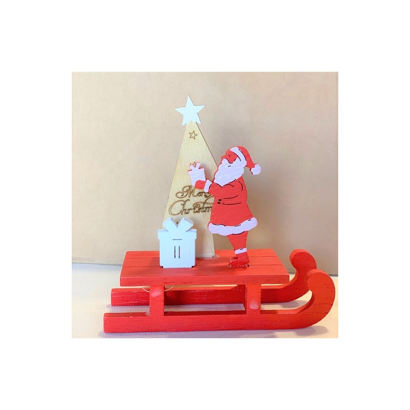 LUGE DU PERE NOEL ROUGE EN BOIS