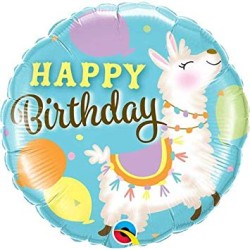 BALLON METALLIQUE ROND BIRTHDAY LAMA 46 CM