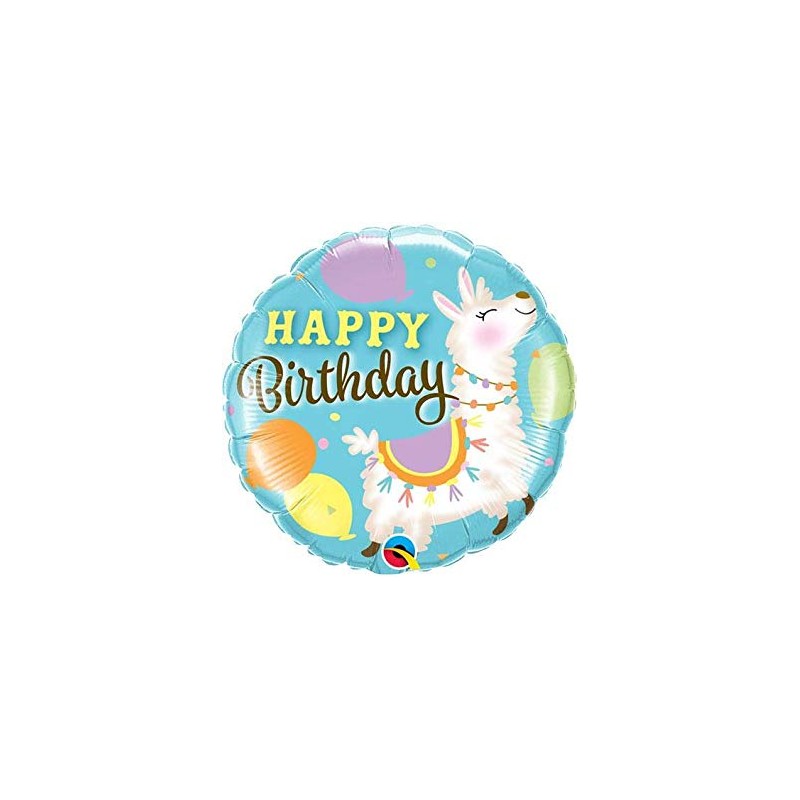 BALLON METALLIQUE ROND BIRTHDAY LAMA 46 CM