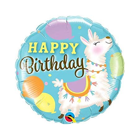 BALLON METALLIQUE ROND BIRTHDAY LAMA 46 CM