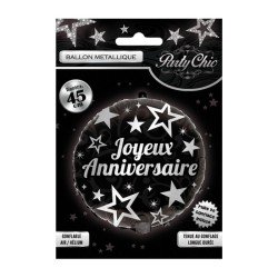 BALLON METALLIQUE JOYEUX ANNIVERSAIRE NOIR ET ARGENT