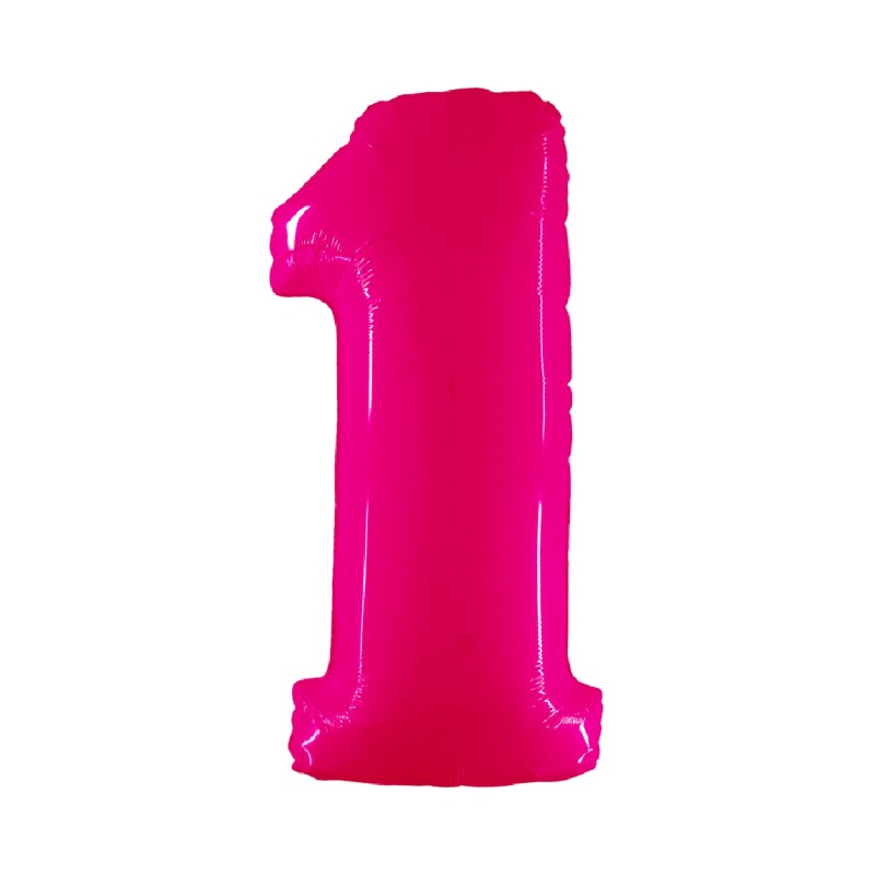 BALLON METALLIQUE CHIFFRE 1 ROSE FLUO 100 CM