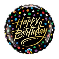 BALLON METALLIQUE ROND  HAPPY BIRTHDAY CONFETTI MULTI 46 CM