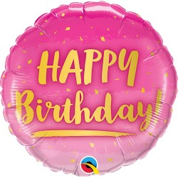 BALLON METALLIQUE ROND HAPPY BIRTHDAY OR ET ROSE 46 CM