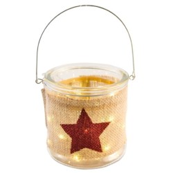 PHOTOPHORE VERRE JUTE ETOILE ROUGE LED