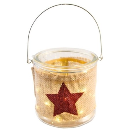 PHOTOPHORE VERRE JUTE ETOILE ROUGE LED 