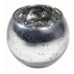 BOUGEOIR BOULE ARGENT METAL 10 CM X 8.5 CM