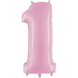 BALLON METALLIQUE CHIFFRE 1 ROSE PASTEL 66 CM