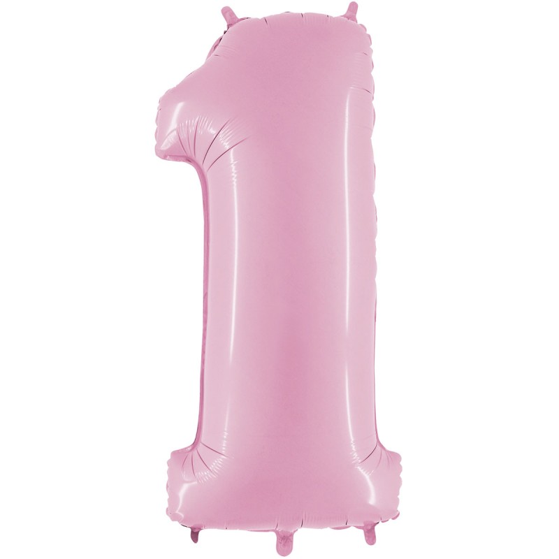 BALLON METALLIQUE CHIFFRE 1 ROSE PASTEL 66 CM