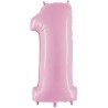 BALLON METALLIQUE CHIFFRE 1 ROSE PASTEL 66 CM