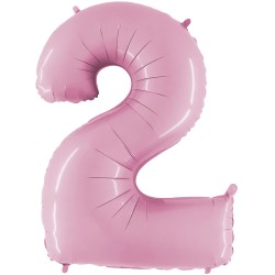 BALLON METALLIQUE CHIFFRE 2 ROSE PASTEL 66 CM