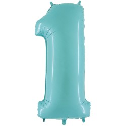 BALLON METALLIQUE CHIFFRE 1 BLEU PASTEL 66 CM