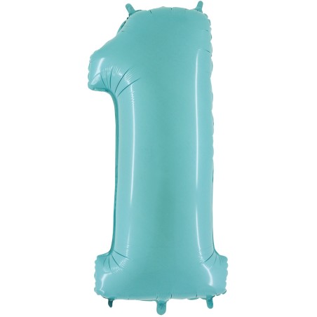 BALLON METALLIQUE CHIFFRE 1 BLEU PASTEL 66 CM