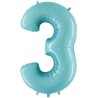 BALLON METALLIQUE CHIFFRE 3 BLEU PASTEL 66 CM