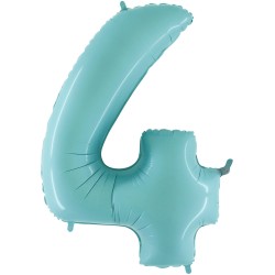 BALLON METALLIQUE CHIFFRE 4 BLEU PASTEL 66 CM