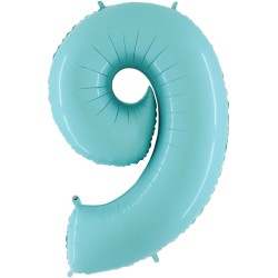 BALLON METALLIQUE CHIFFRE 9 BLEU PASTEL 66 CM